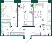 Планировка 2-комнатной квартиры, 62,3 м2