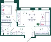 Планировка 1-комнатной квартиры, 51,3 м2