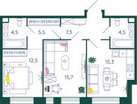 Планировка 2-комнатной квартиры, 65,3 м2