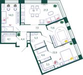Планировка 3-комнатной квартиры, 89,8 м2