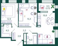 Планировка 2-комнатной квартиры, 65,9 м2