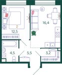 Планировка 1-комнатной квартиры, 42,1 м2