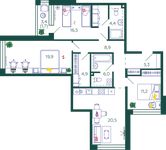 Планировка 3-комнатной квартиры, 99,3 м2
