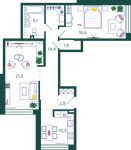 Планировка 2-комнатной квартиры, 75,5 м2