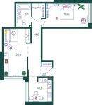 Планировка 2-комнатной квартиры, 73,8 м2
