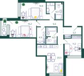 Планировка 3-комнатной квартиры, 99,4 м2