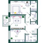 Планировка 2-комнатной квартиры, 67,9 м2
