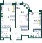 Планировка 2-комнатной квартиры, 76,2 м2