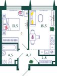 Планировка 1-комнатной квартиры, 41 м2