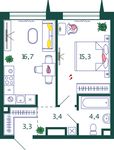 Планировка 1-комнатной квартиры, 43,1 м2