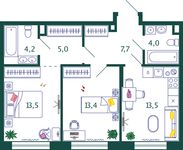 Планировка 2-комнатной квартиры, 61,3 м2