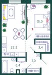 Планировка 1-комнатной квартиры, 54,3 м2