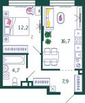 Планировка 1-комнатной квартиры, 41,5 м2
