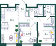 Планировка 2-комнатной квартиры, 63,1 м2