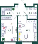 Планировка 1-комнатной квартиры, 43,4 м2