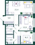 Планировка 2-комнатной квартиры, 65,6 м2