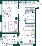 Планировка 1-комнатной квартиры, 50,1 м2