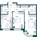 Планировка 2-комнатной квартиры, 67,2 м2