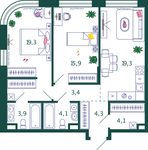 Планировка 2-комнатной квартиры, 74,3 м2