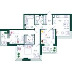 Планировка 3-комнатной квартиры, 87,6 м2