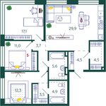 Планировка 3-комнатной квартиры, 97 м2