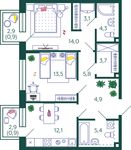 Планировка 2-комнатной квартиры, 68,6 м2