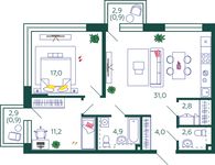 Планировка 2-комнатной квартиры, 75,3 м2