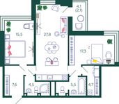 Планировка 2-комнатной квартиры, 85 м2