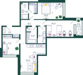 Планировка 3-комнатной квартиры, 98,3 м2