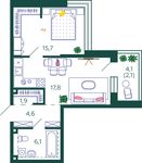Планировка 1-комнатной квартиры, 48,2 м2