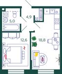 Планировка 1-комнатной квартиры, 41,3 м2