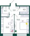 Планировка 1-комнатной квартиры, 42,1 м2