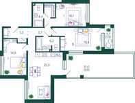 Планировка 3-комнатной квартиры, 110,9 м2