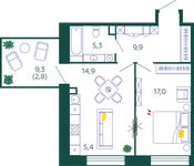 Планировка 2-комнатной квартиры, 55,3 м2