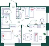 Планировка 2-комнатной квартиры, 69,2 м2