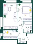 Планировка 1-комнатной квартиры, 48,3 м2