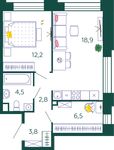Планировка 1-комнатной квартиры, 48,7 м2