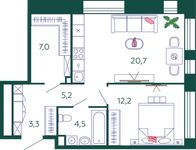 Планировка 1-комнатной квартиры, 52,9 м2