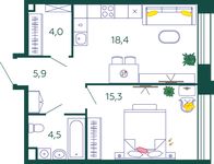 Планировка 1-комнатной квартиры, 48,1 м2