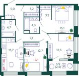 Планировка 3-комнатной квартиры, 84 м2