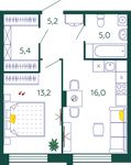 Планировка 1-комнатной квартиры, 44,8 м2