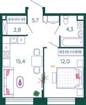 Планировка 1-комнатной квартиры, 40,2 м2