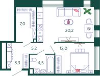 Планировка 1-комнатной квартиры, 52,2 м2