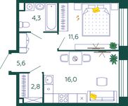 Планировка 1-комнатной квартиры, 40,3 м2