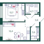 Планировка 1-комнатной квартиры, 44 м2