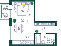 Планировка квартиры студии, 35,2 м2