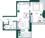 Планировка 1-комнатной квартиры, 49,7 м2