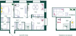 Планировка 3-комнатной квартиры, 101,2 м2