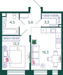 Планировка 1-комнатной квартиры, 41,9 м2