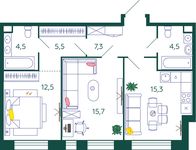 Планировка 2-комнатной квартиры, 65,3 м2